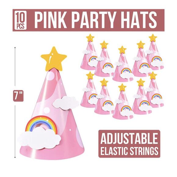 Pink Party Hats - Fun Celebration Kit of 10 Cone Party Hats Kids Birthdays - Picture 2 of 7